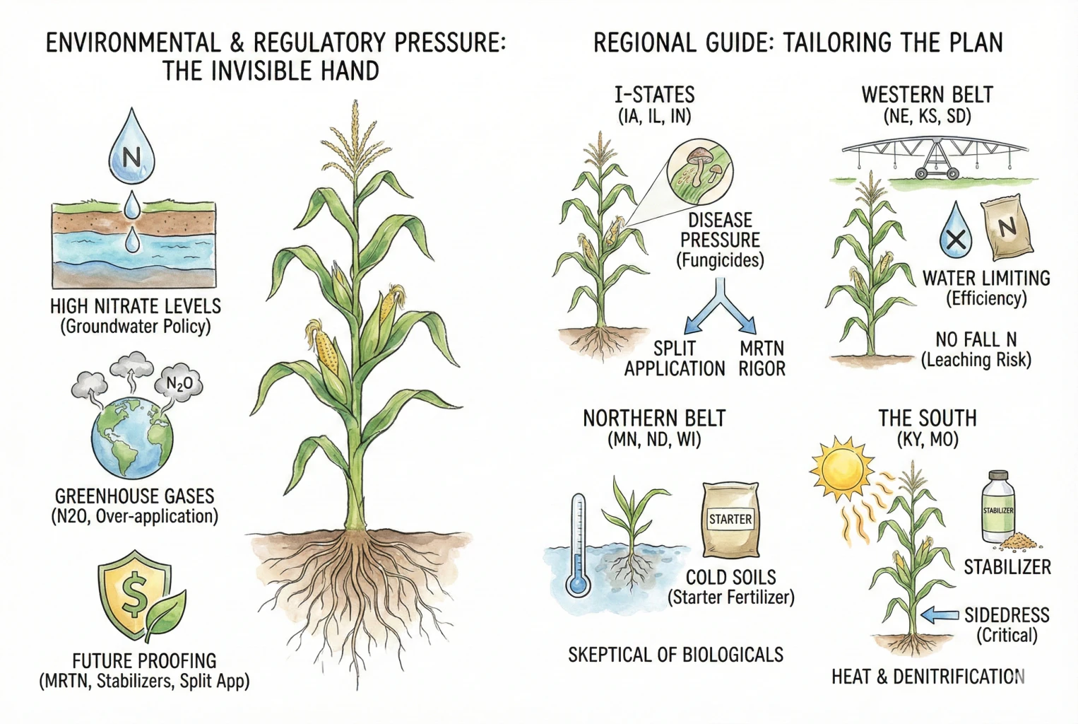 Map-style graphic assigning fixed regional fertilizer rules.