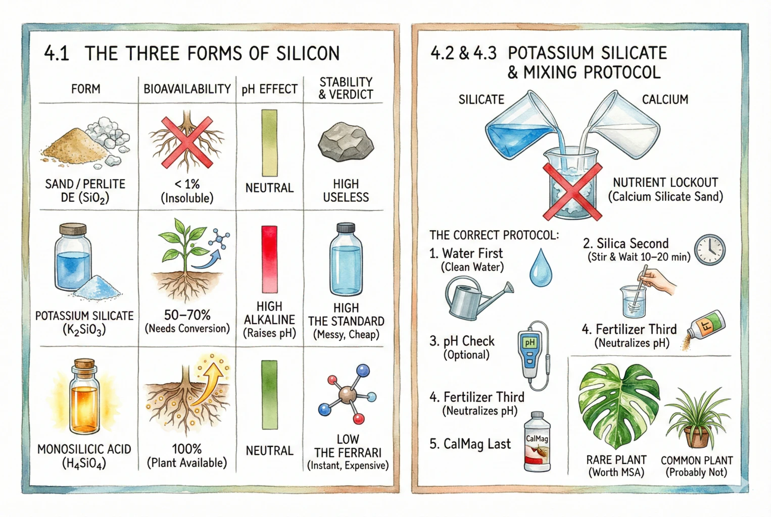 Comparison of silicon sources, insoluble silica, potassium silicate, and monosilicic acid, and a general mixing order