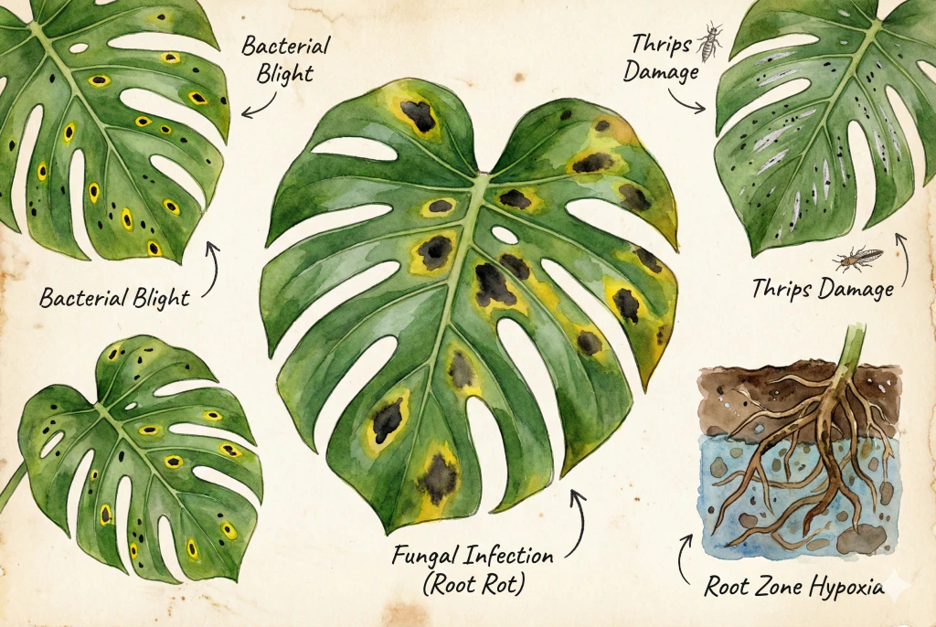 Monstera Black Spots: Diagnosis, Causes, and Treatments for Leaf Necrosis