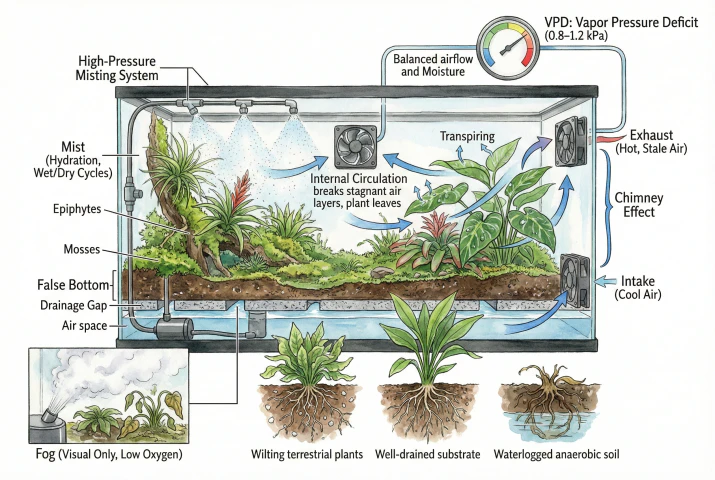 Paludarium Climate Control: The Real Science of Airflow & Misting