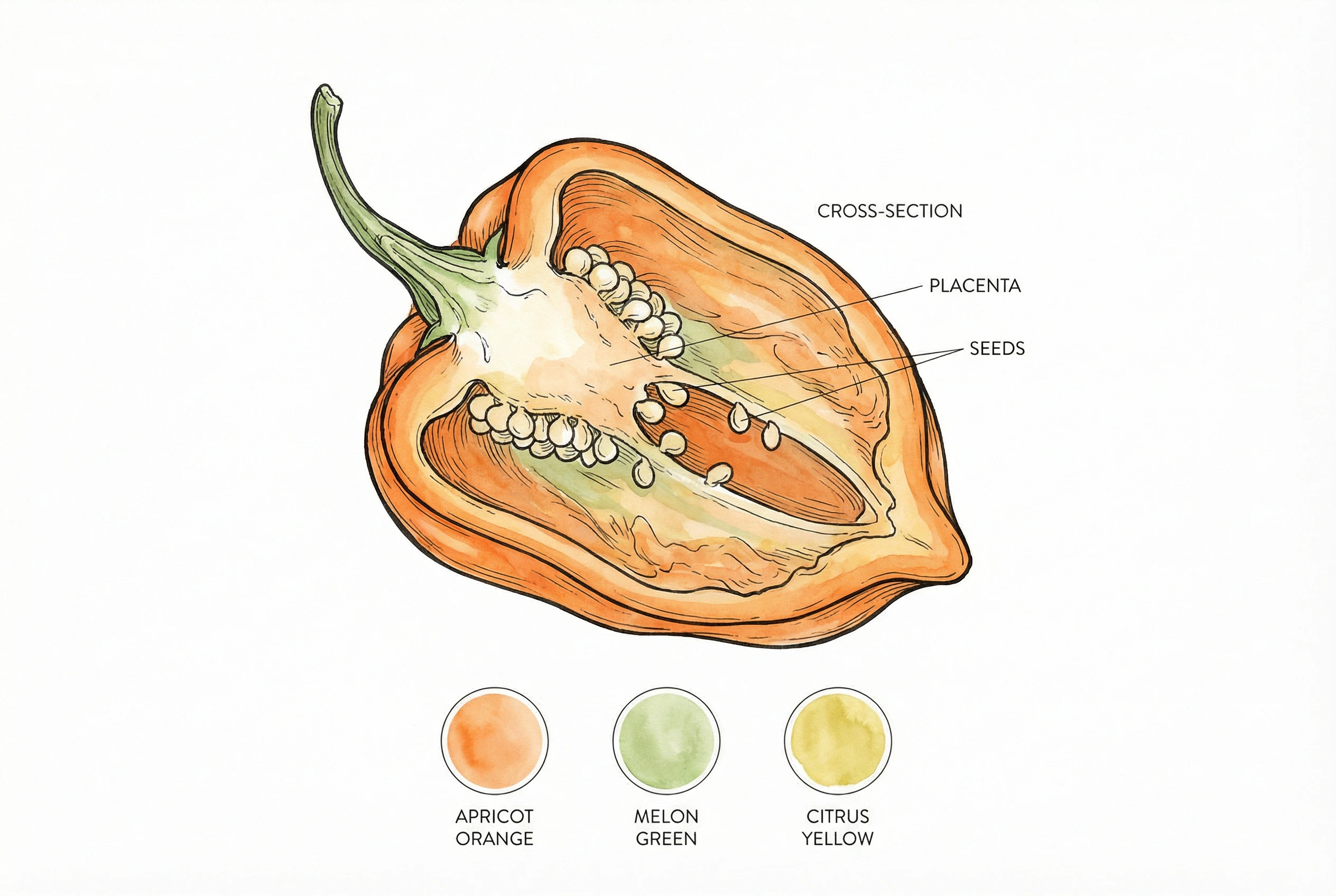 Habanada pepper cross-section showing tropical flavor components