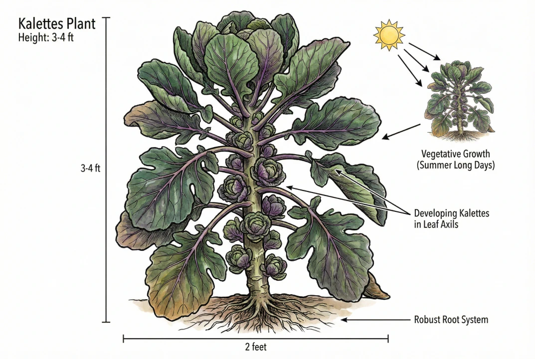 Conceptual diagram of the tall stalk with rosettes forming in the leaf axils