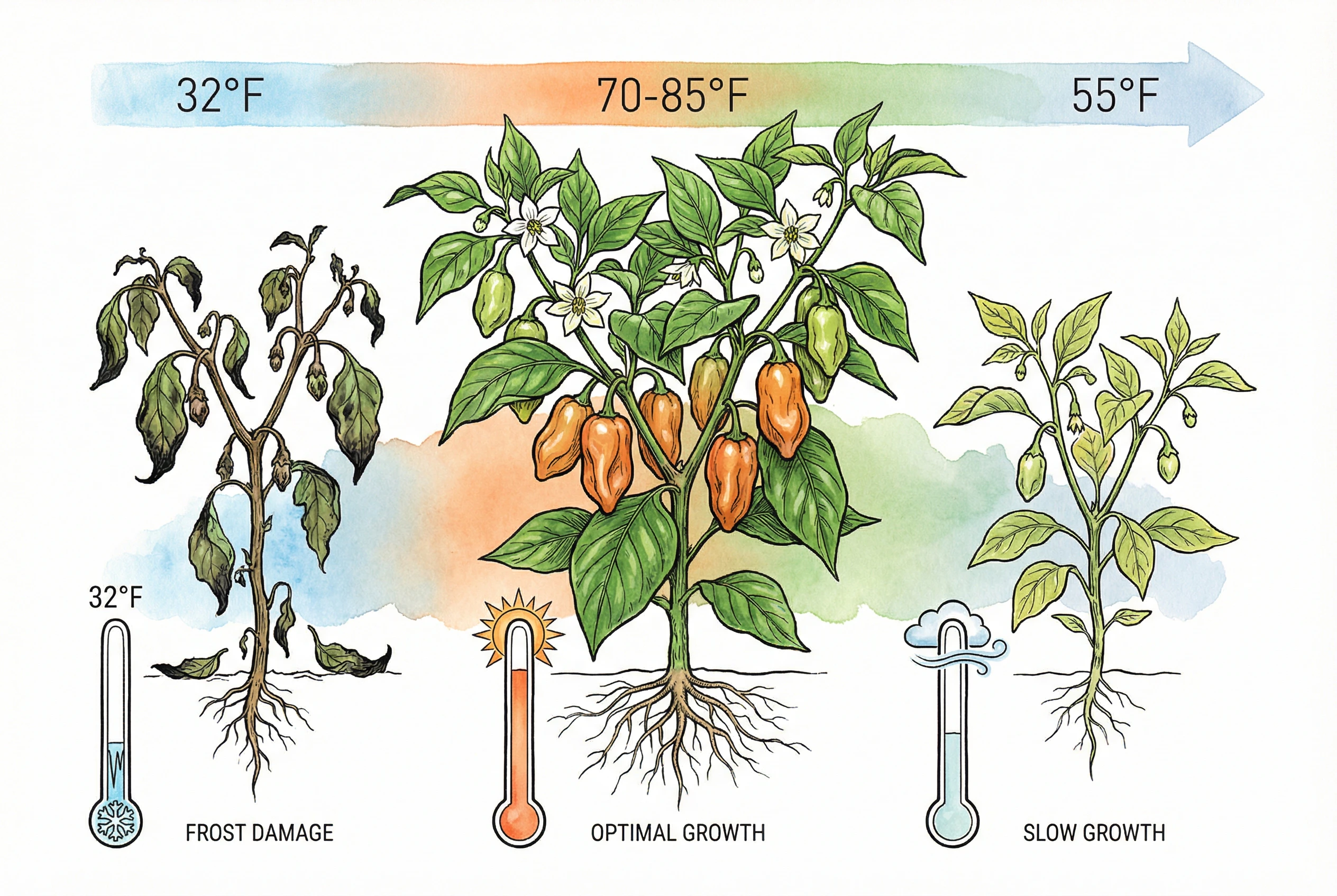 Optimal temperature zones for growing Habanada peppers