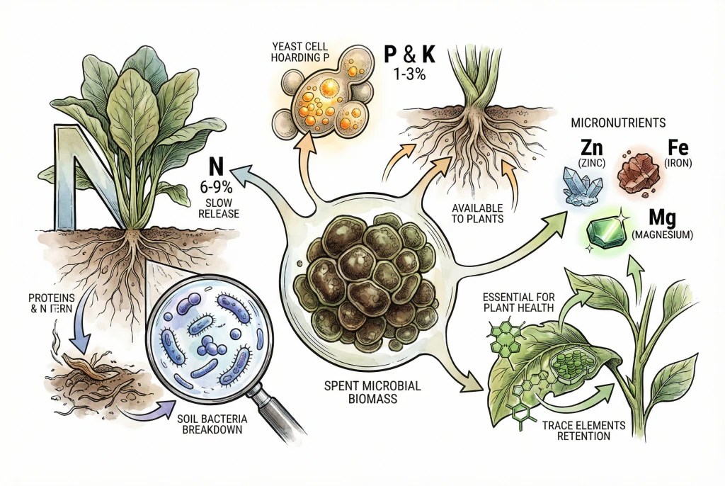 Illustration of a nitrogen, phosphorus, and potassium breakdown for microbial biomass