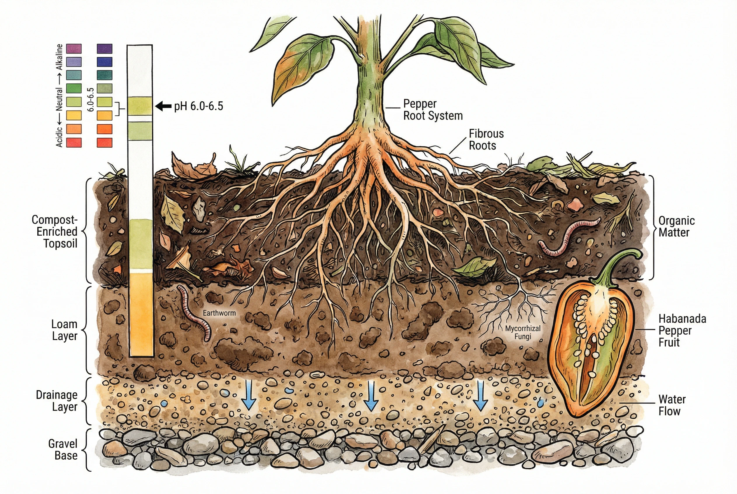 Proper soil composition and pH levels for pepper plants