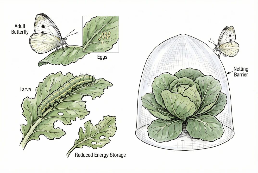 Conceptual illustration of a fine cover excluding cabbage white butterflies