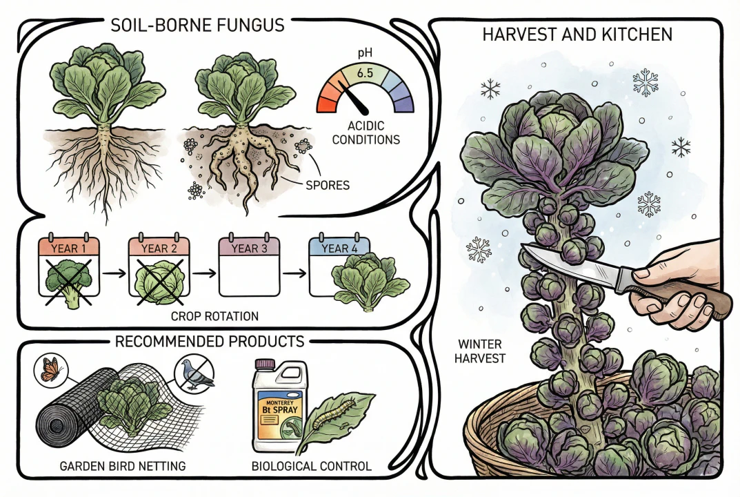 Conceptual illustration contrasting healthy roots with clubroot galls
