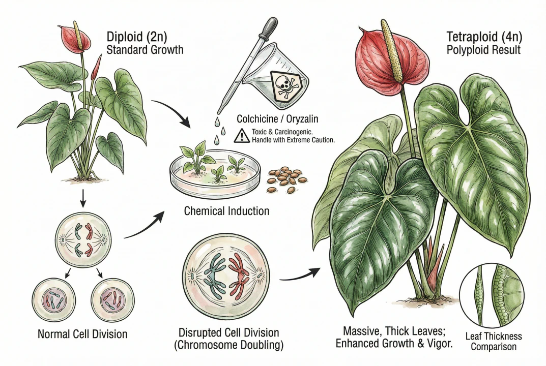 Conceptual comparison of a normal seedling versus a chemically induced tetraploid
