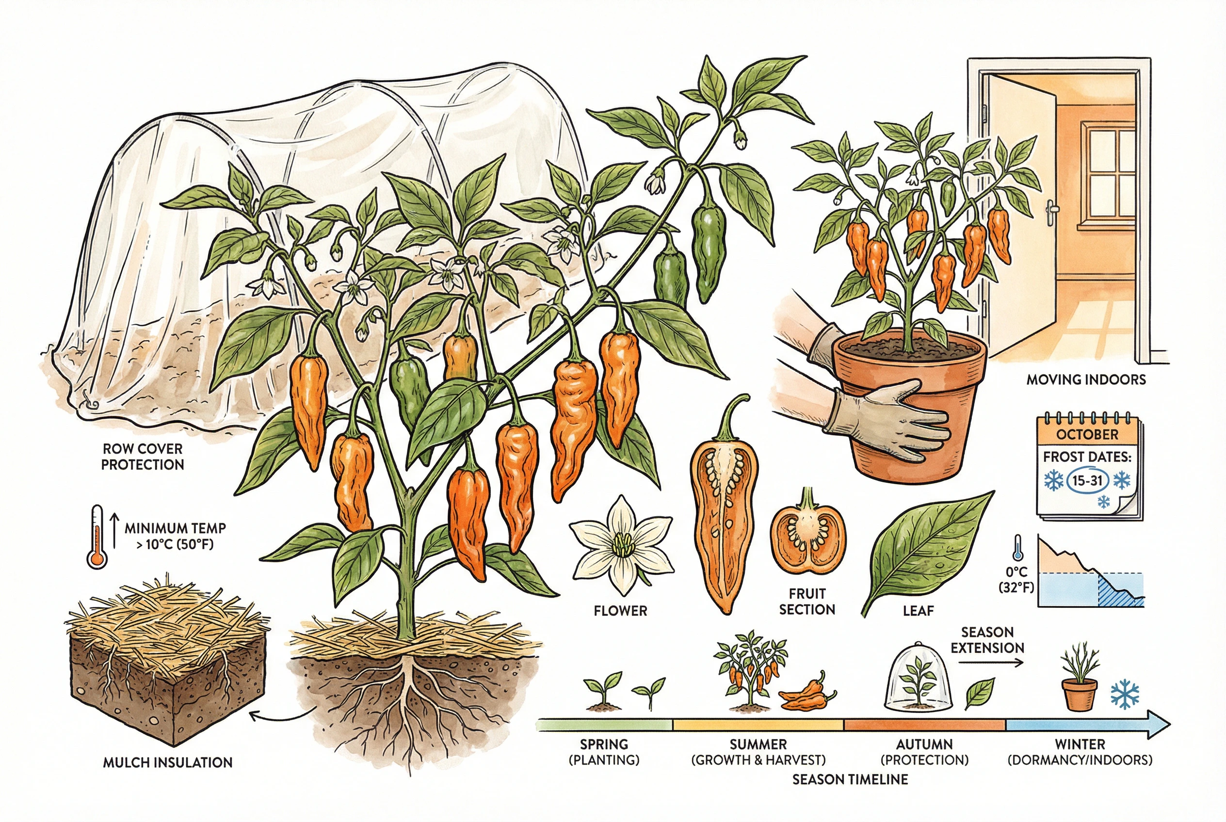 Row covers and frost protection for pepper plants