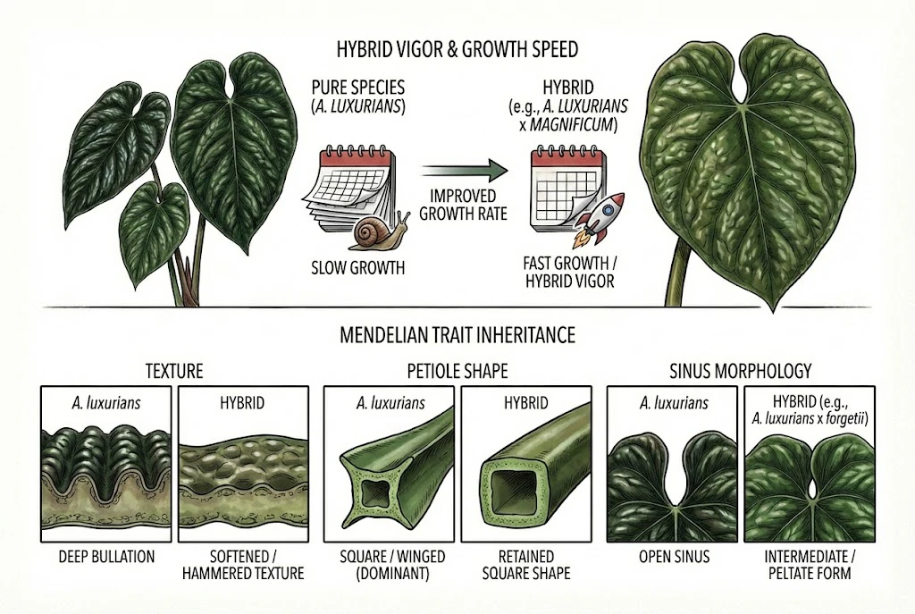 Conceptual diagram illustrating traits growers associate with luxurians crosses. Not based on controlled genetic crosses or segregation data.