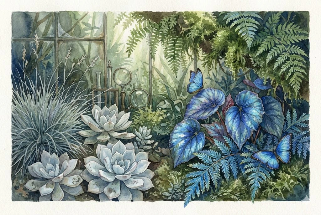 Blue Foliage Plants: The Photonic Engineering of Iridescent Leaves