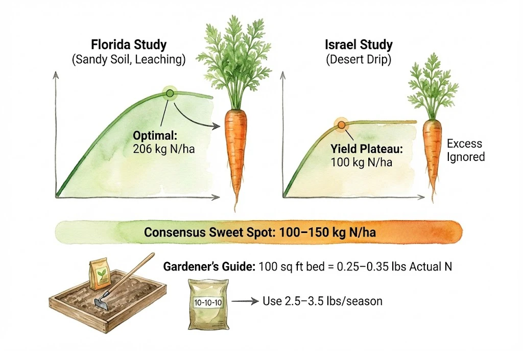 Schematic suggesting how fresh manure near a carrot seedling may contribute to a forked root.