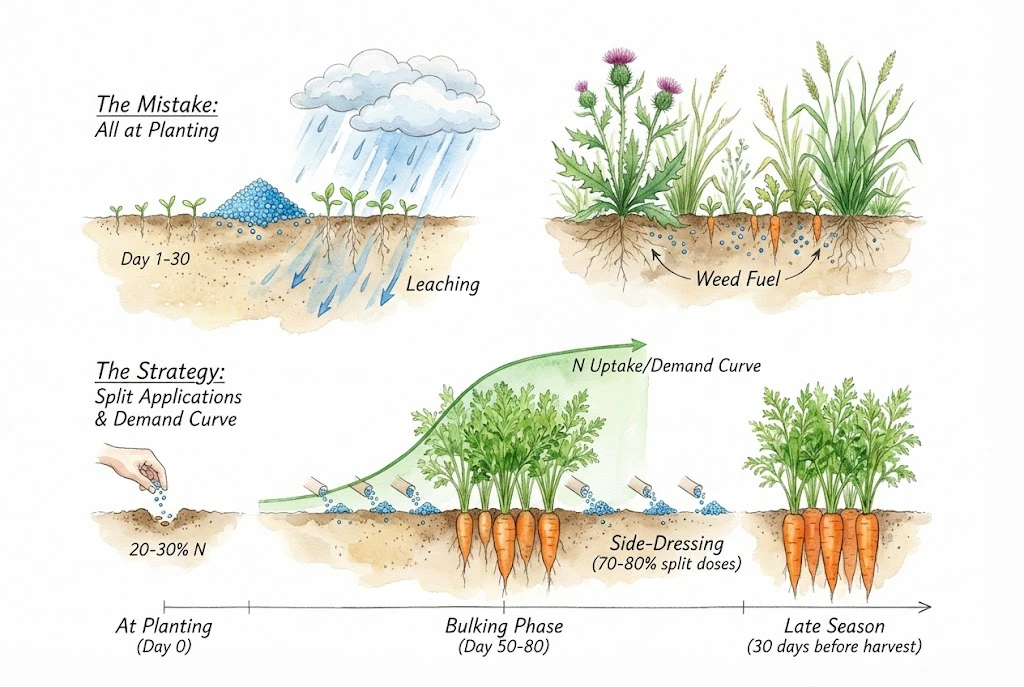 Schematic comparing nitrogen-rate findings from a Florida trial and an Israel trial, with a garden conversion.