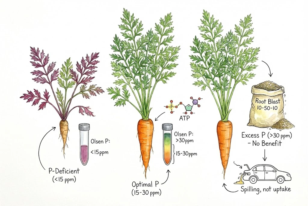 Schematic soil-test phosphorus scale showing low, moderate, and high categories using Olsen values from California guidance.