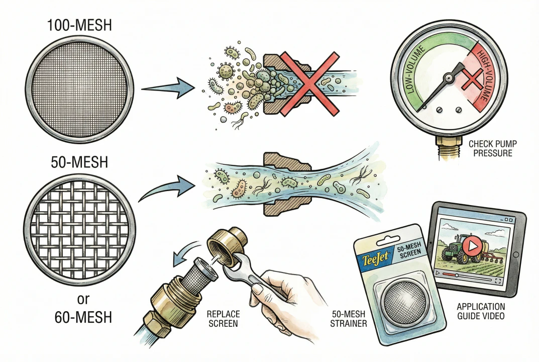 Comparison of fine and coarser mesh filter screens used in application equipment.