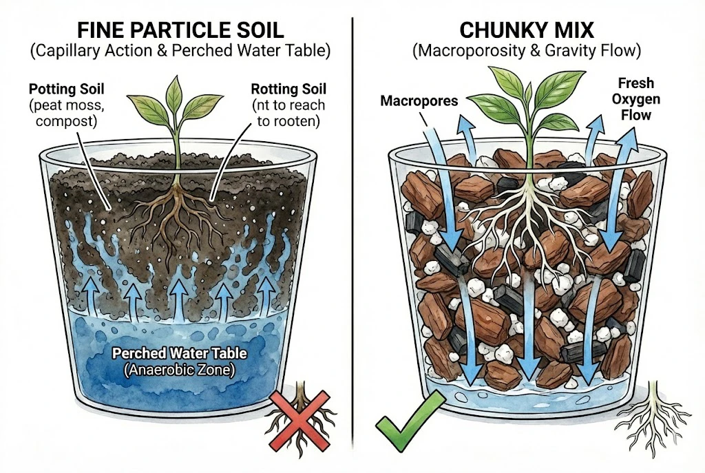 Drainage Physics Water draining through large soil particles (macropores).