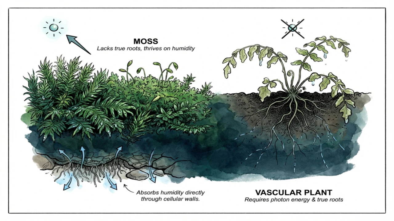 Illustration of green terrarium moss inside a glass enclosure