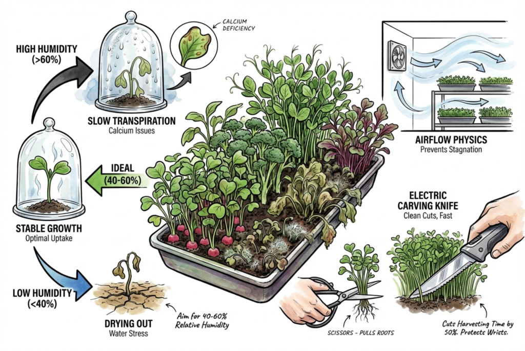 Illustration of a relative-humidity range for growing microgreens