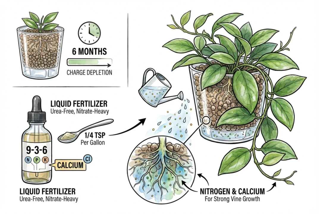 Ilustración de una botella de fertilizante líquido completo para plantas semihidropónicas