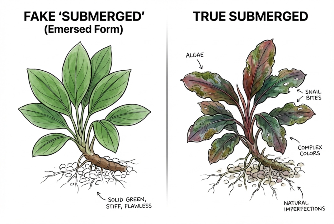 Illustration comparing plainer green leaves with more colorful leaves, labeled as an unreliable single cue