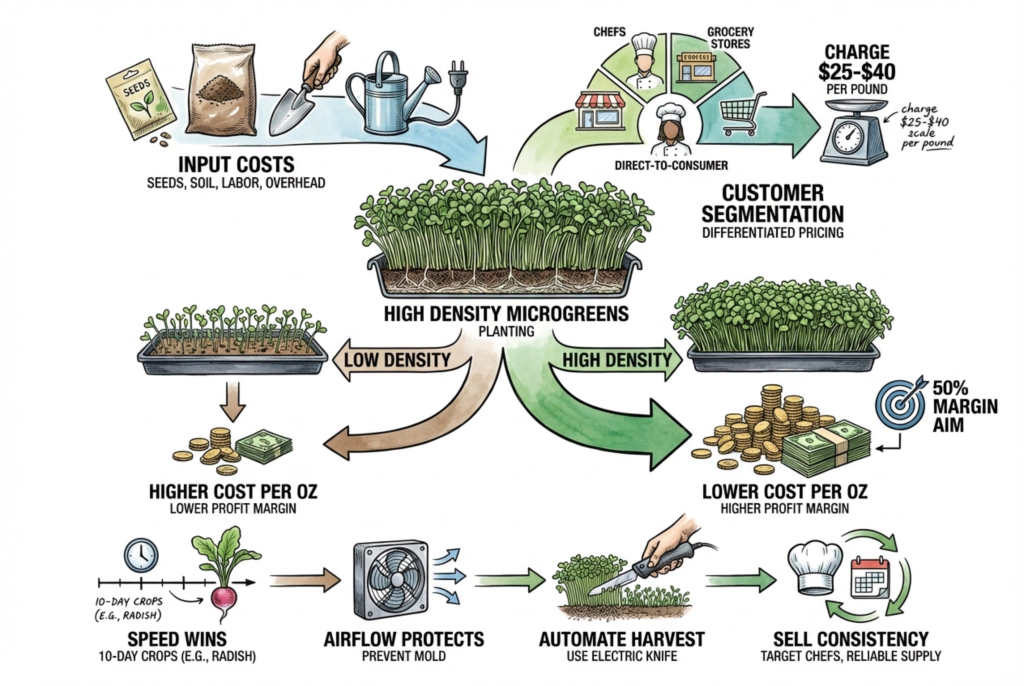 Illustration of a cost-to-market-to-price framework for pricing microgreens