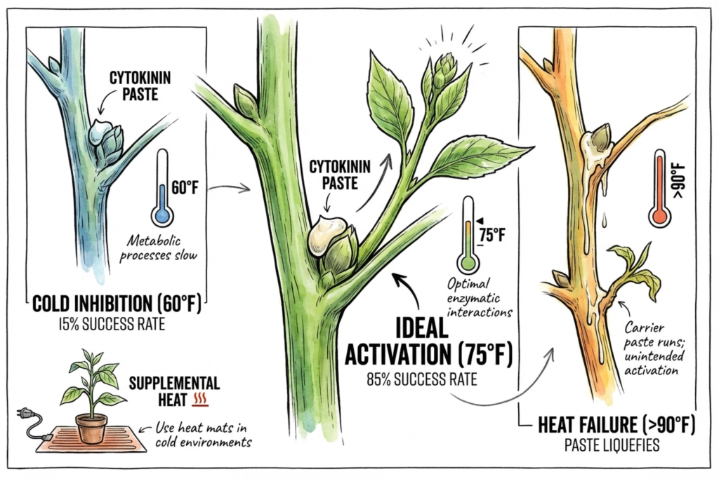 Illustration suggesting that warmer growing conditions generally support new growth better than cold ones.