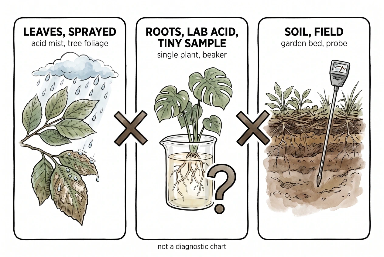 Conceptual illustration comparing acid-rain pH levels used in different plant studies