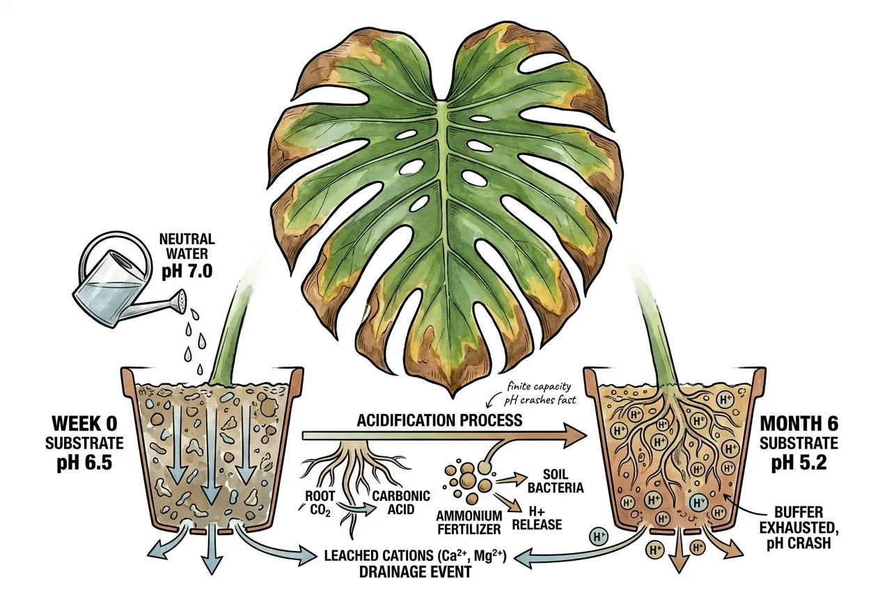 Conceptual illustration of potting-mix pH changing over months