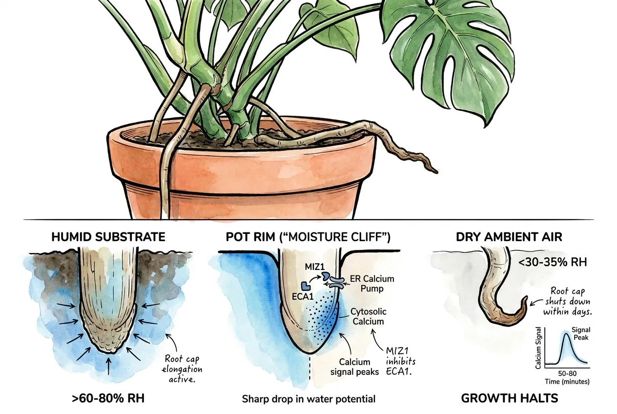 Illustration of drier air at a pot rim compared with the humid air inside the substrate