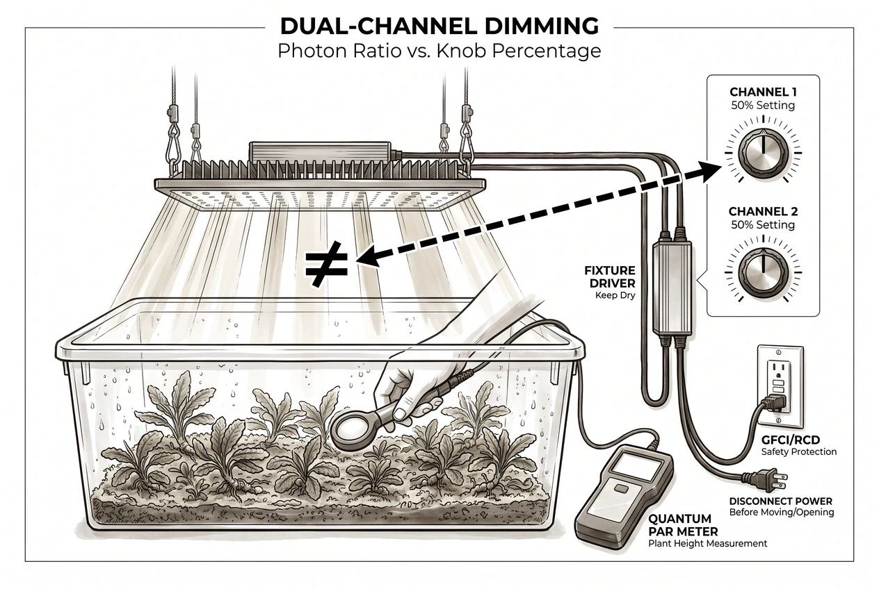 Illustration of a dual-channel dimmable LED panel over an emersed setup