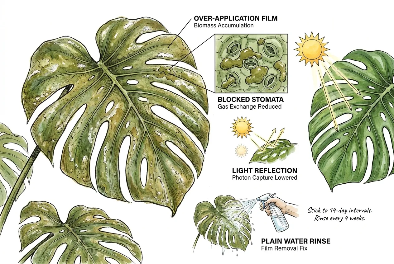 Conceptual illustration of a residue film on a leaf surface
