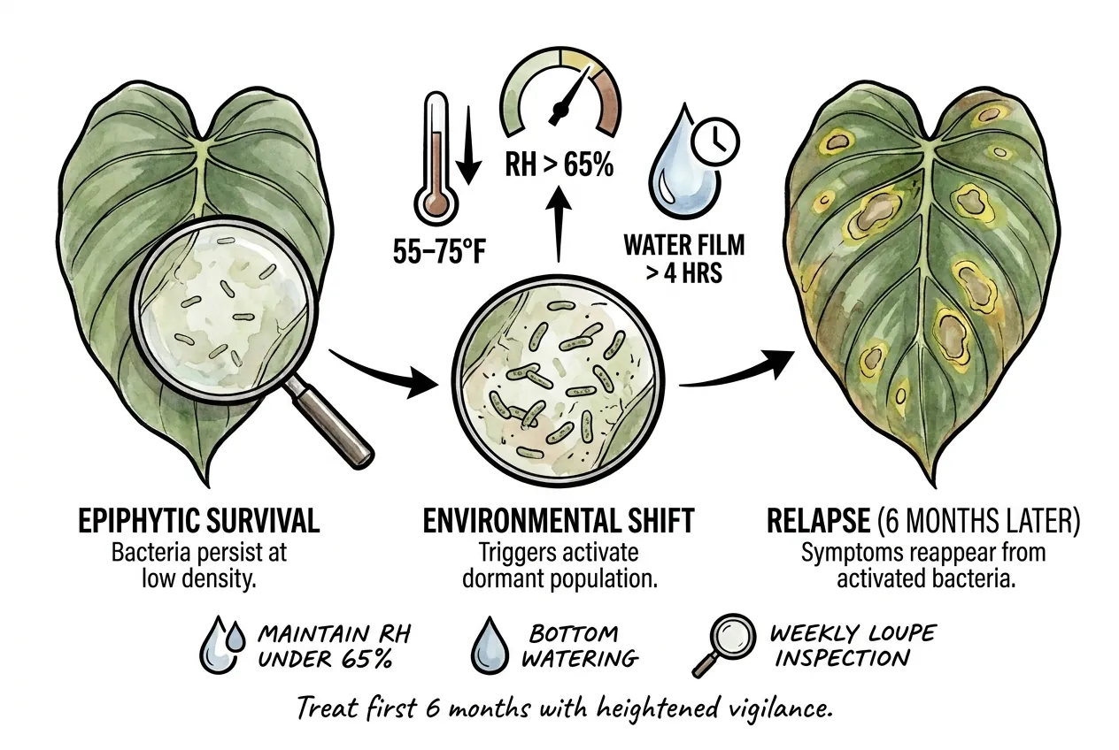 Asymptomatic philodendron leaf surface that may still harbor low-level bacteria