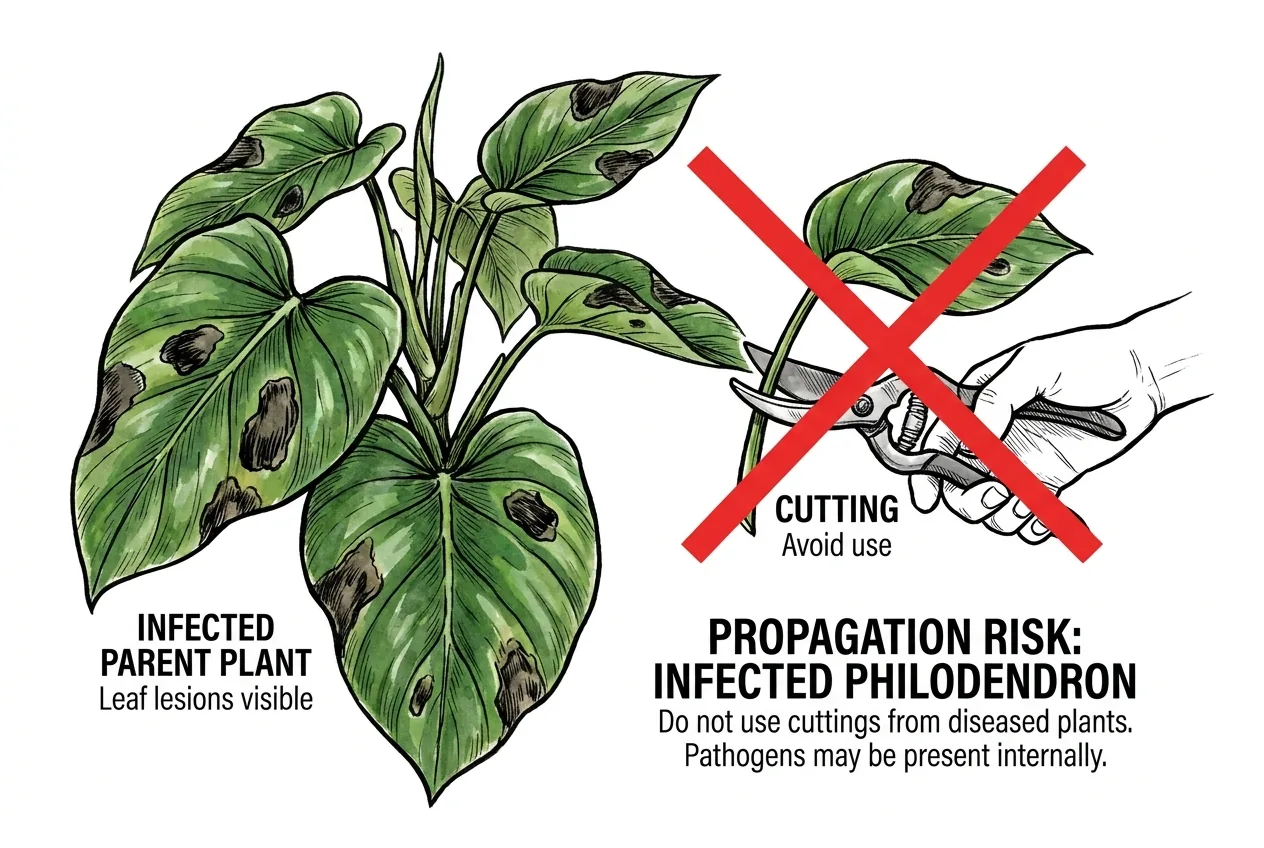 A cutting taken from an infected parent plant, marked as not recommended