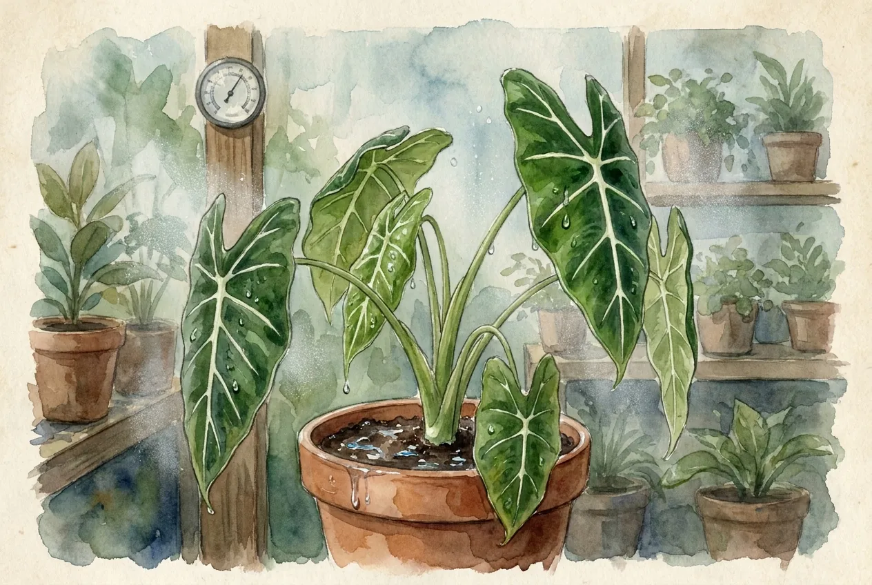 Alocasia Frydek Heat-Wave Wilt: VPD Targets & Misting Truth