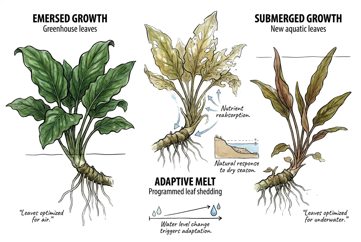 Cryptocoryne rhizome going dormant under mud as river dry season recedes