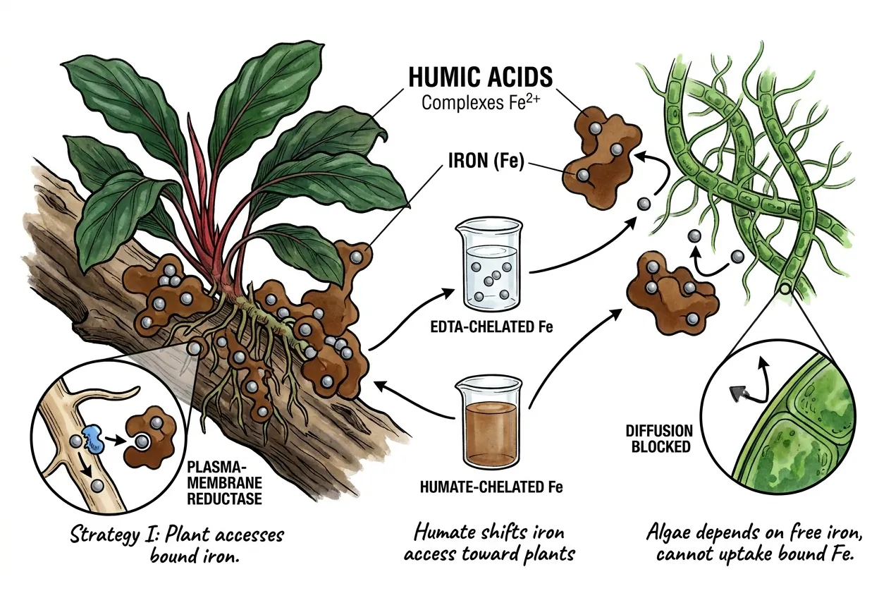 Iron-humate complex with plant reductase uptake pathway