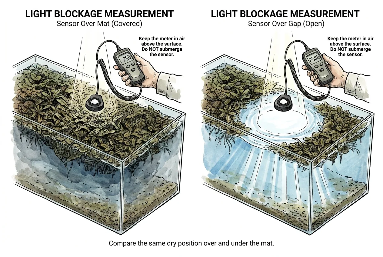 Comparing a light reading over a floating mat with one over a parted gap