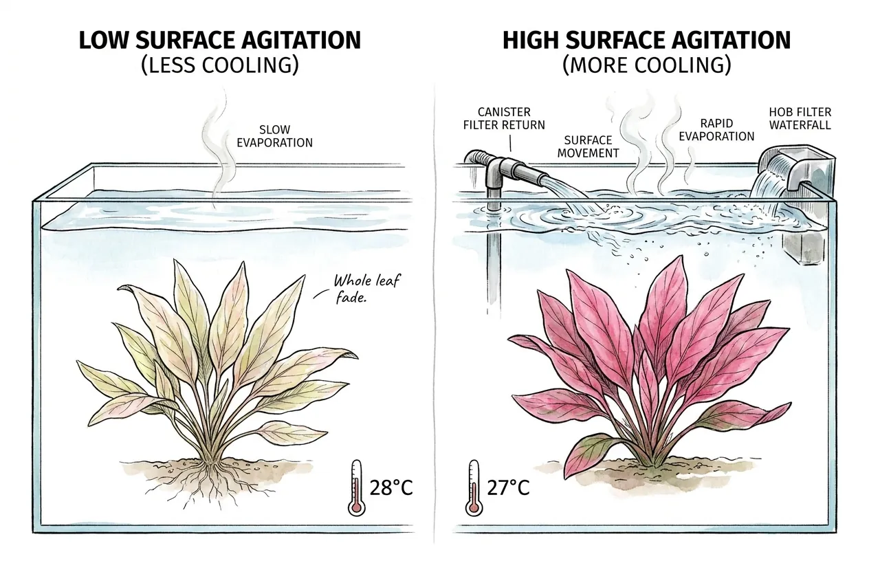 Spray bar agitating tank surface and increasing evaporative cooling