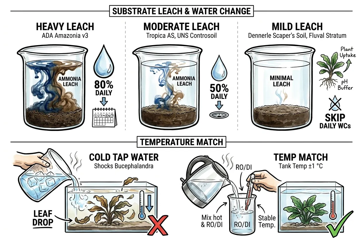 Aquarium water change schedule with 80 percent daily volume markers for week 1.