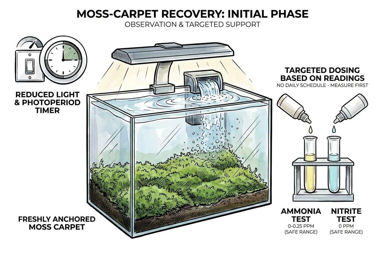 Newly anchored moss carpet under a reduced photoperiod during early recovery