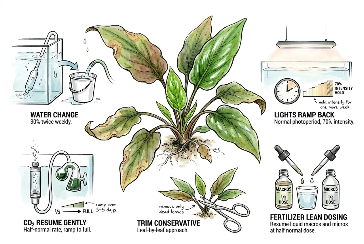 Reduced water-change schedule with CO2 ramping back up over five days