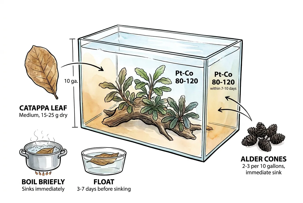 Catappa leaf dosing rates for various tank sizes