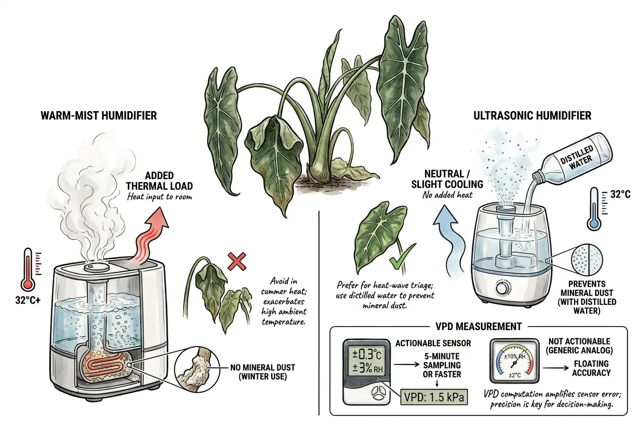 Diagram comparing a warm-mist and an ultrasonic humidifier