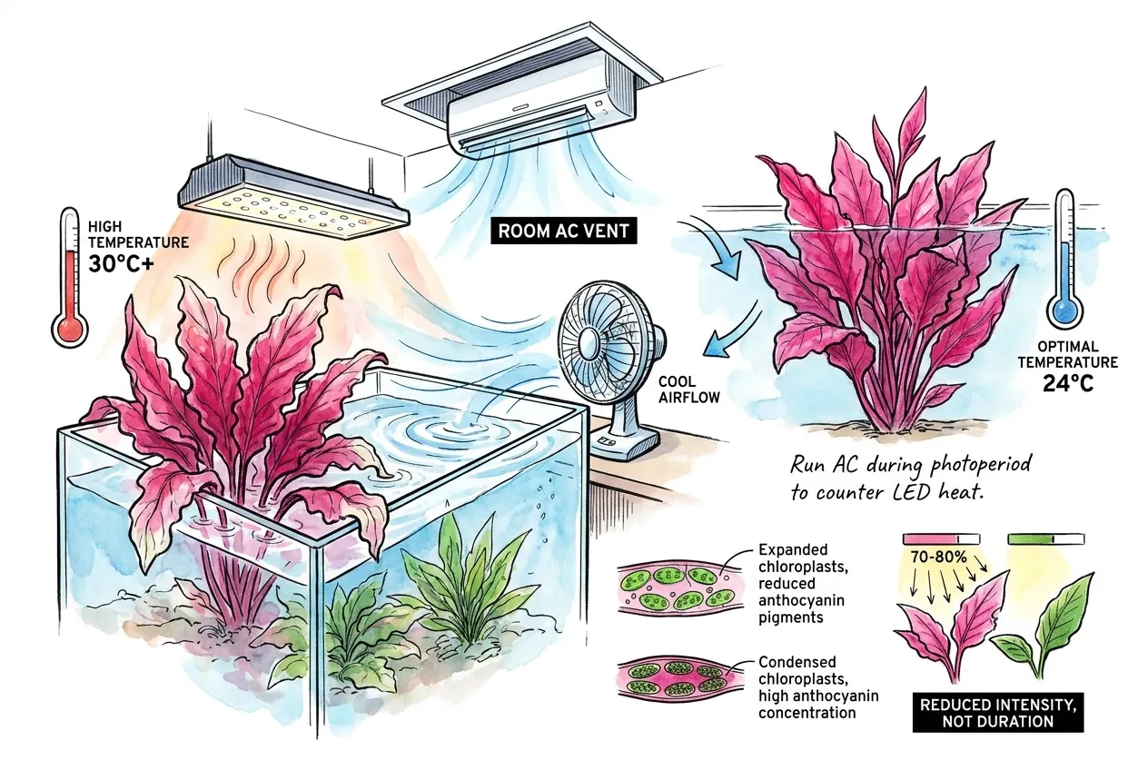 Room air conditioner cooling the air around a planted aquarium