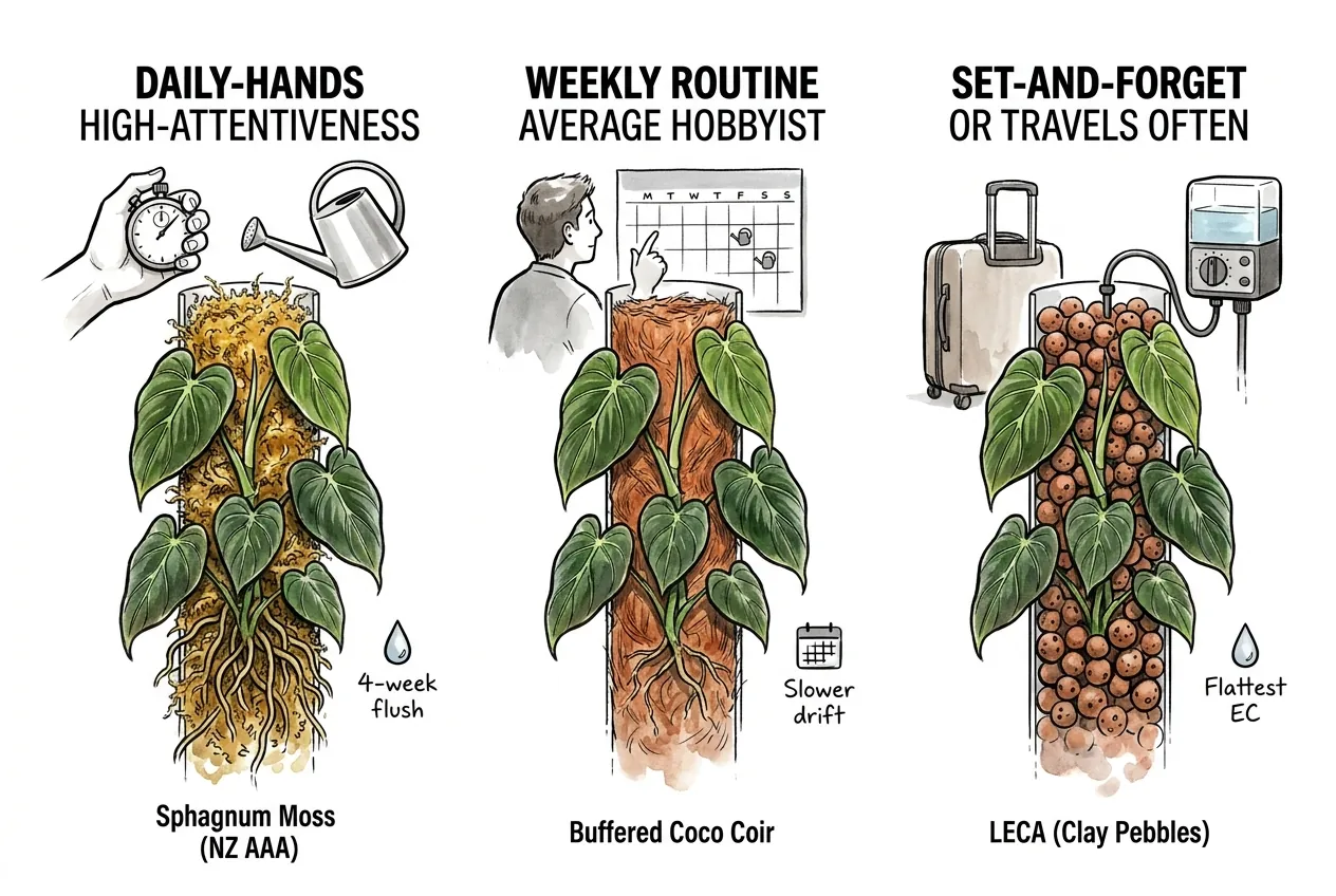 Decision aid matching how often a grower tends the plant to a substrate choice