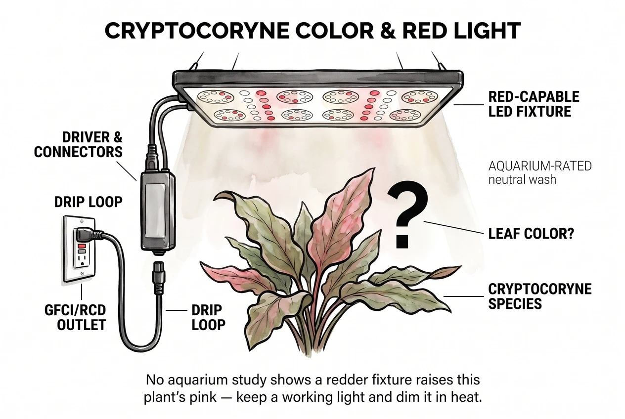 Red-spectrum LED light over a Cryptocoryne