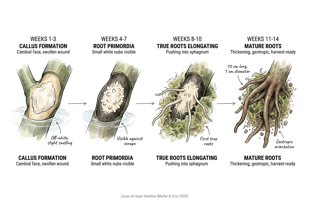 Illustration of a general rooting progression over several weeks