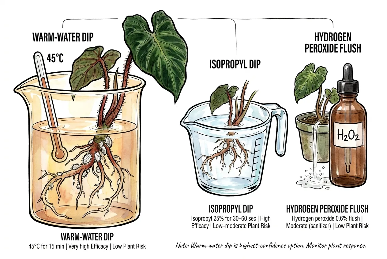 Conceptual illustration of a root ball being warmed in a temperature-controlled water bath.