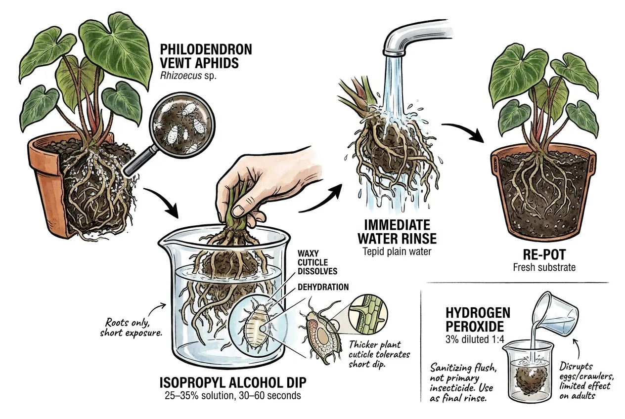 Conceptual illustration of roots briefly held in a dilute alcohol solution.