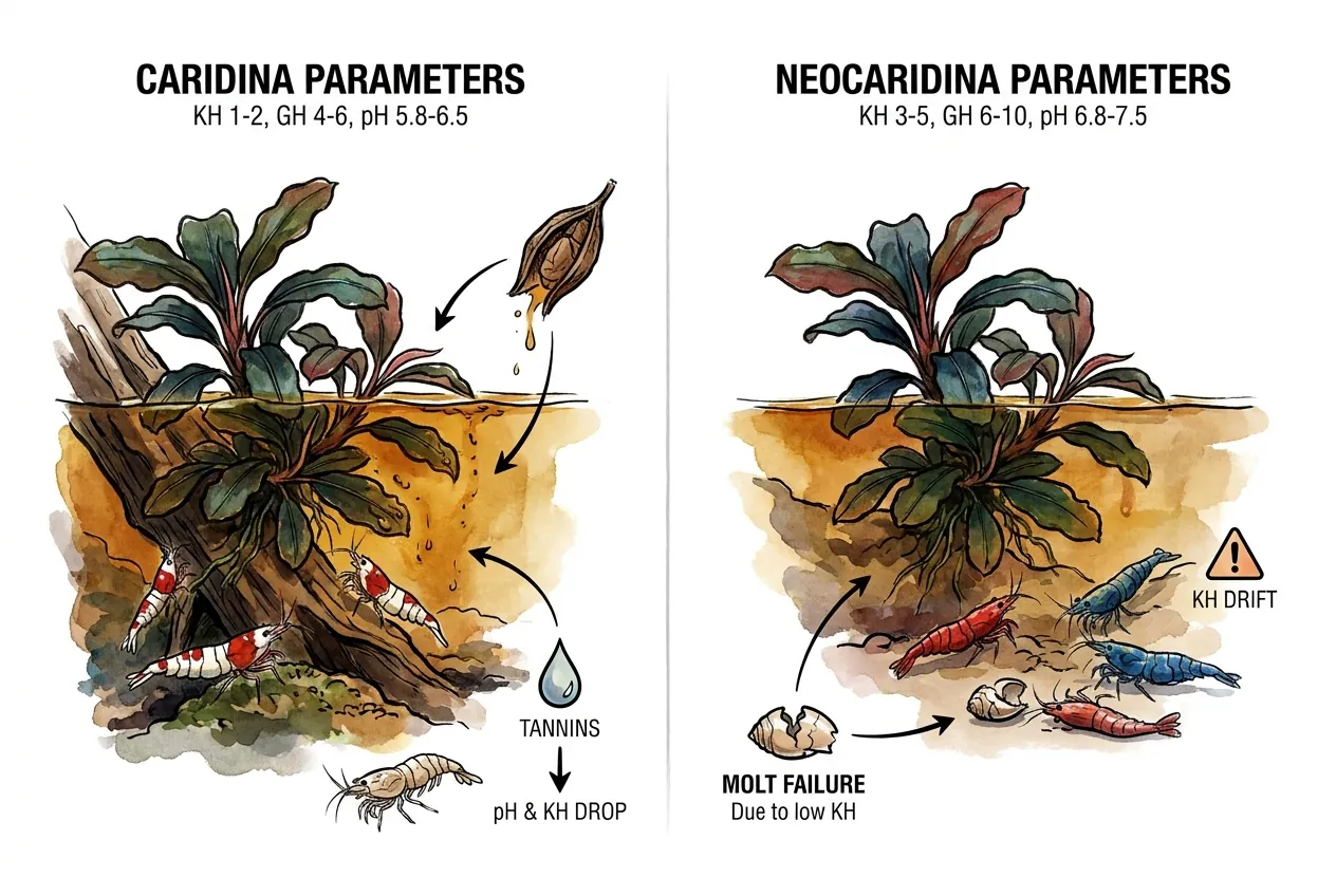Caridina versus Neocaridina KH and GH parameter ranges